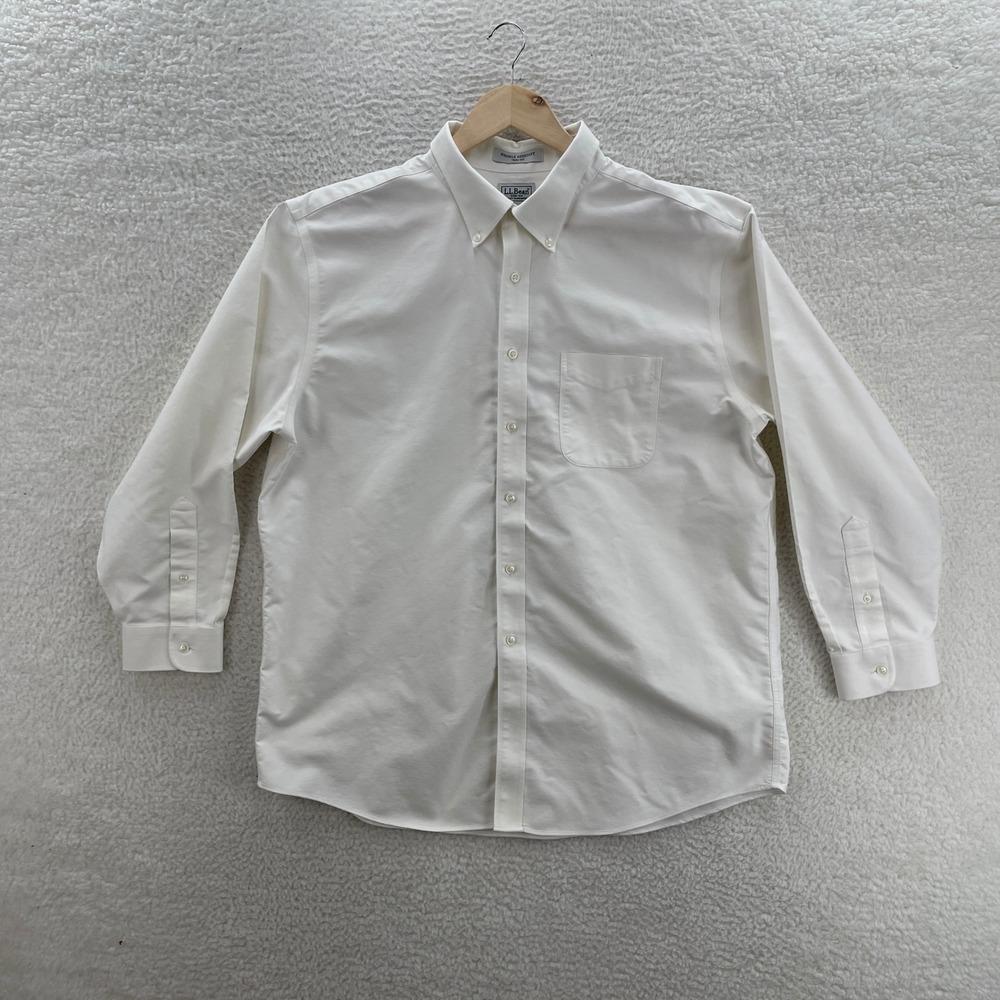 LL Bean Shirt Men 17.5 33 White Oxford OCBD Trim Fit Preppy Office Casual